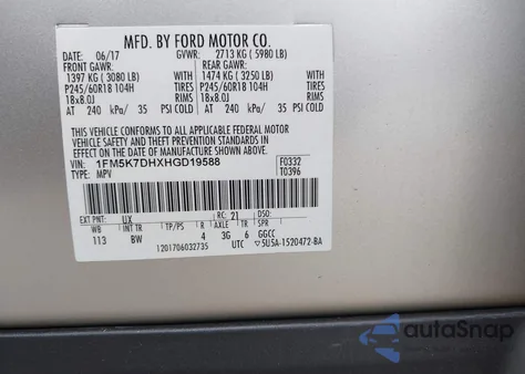 2017 Ford Explorer Xlt from USA, damaged, VIN 1FM5K7DHXHGD19588